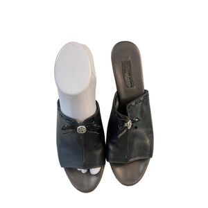 Vintage Brighton Shore Shoes Slip On Open Toe Cork Wedge Slides 9.5 M